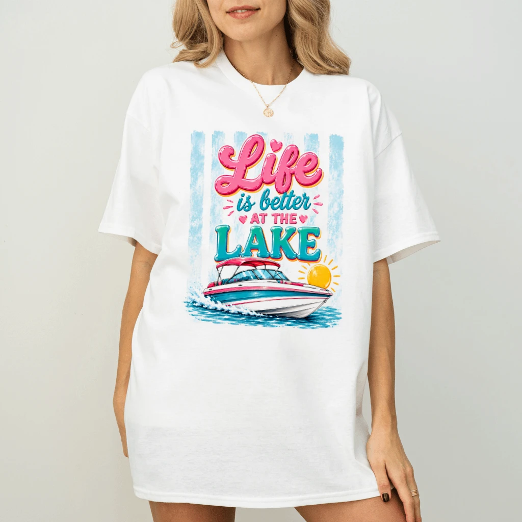 Life Is Better At The Lake Funny Boat Trip T-Shirt - Summer Vibes Gift for Her - back view