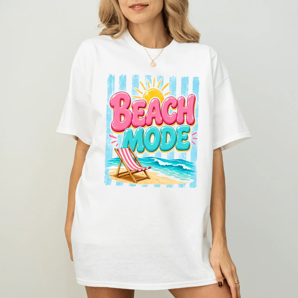 Blue Stripes Beach Mode Summer Vacation T-Shirt - Summer Vibes Gift for Her - back view