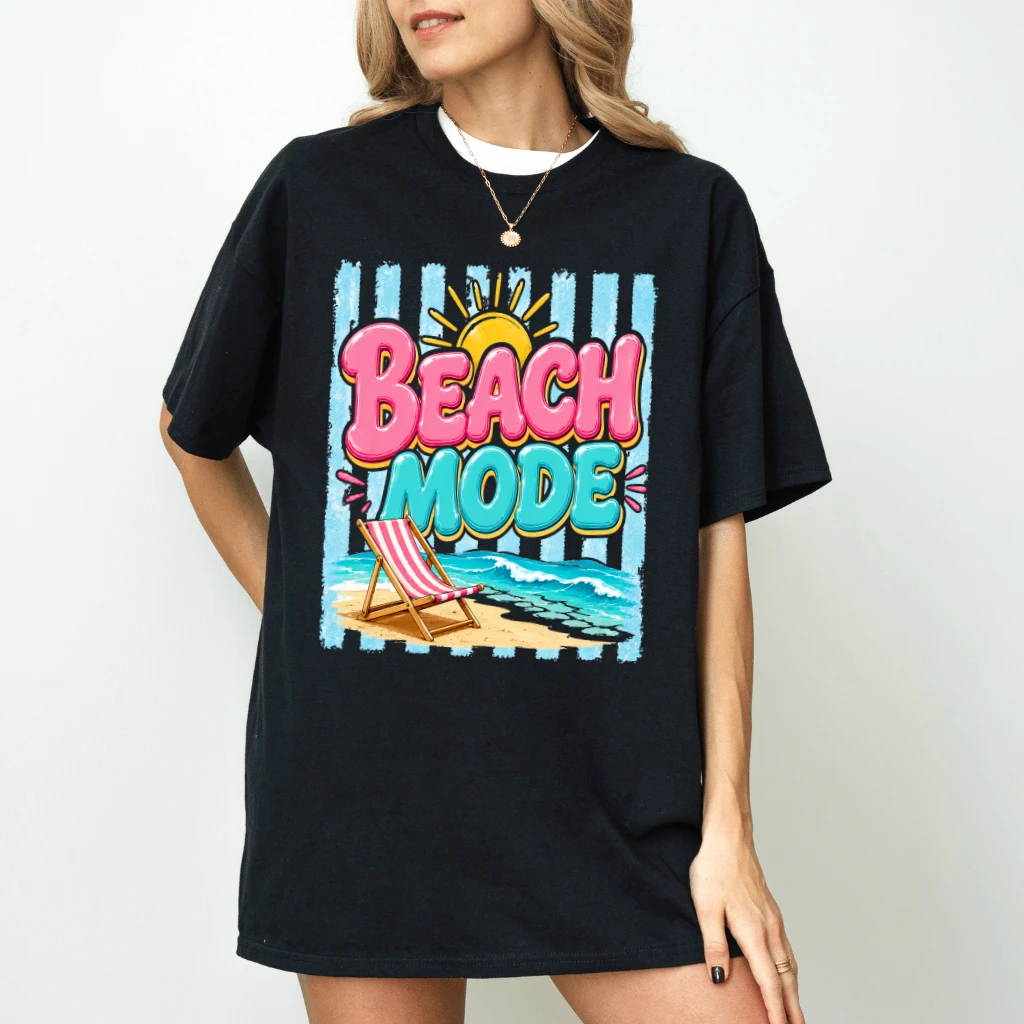 Blue Stripes Beach Mode Summer Vacation T-Shirt - Summer Vibes Gift for Her - detail view