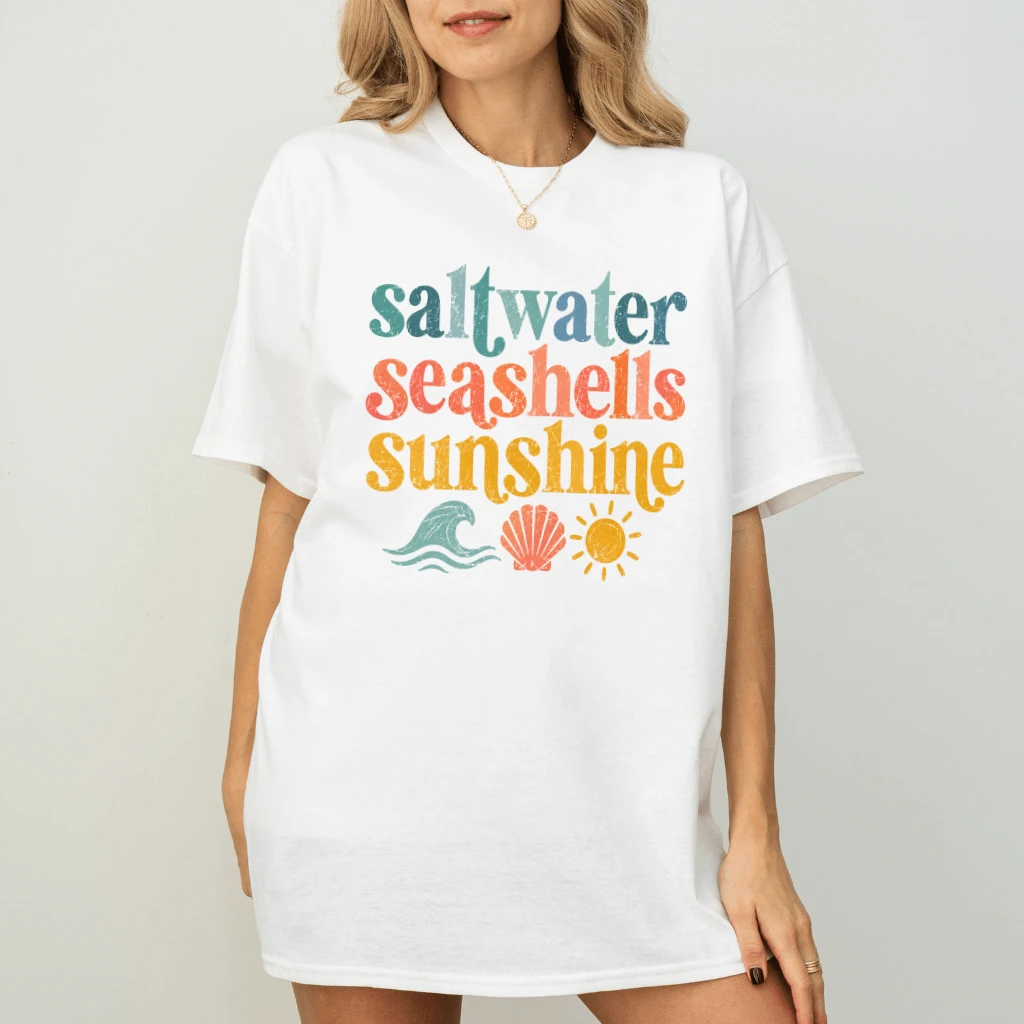 Vintage Saltwater Seashells Sunshine T-Shirt - Summer Gift for Her - back view