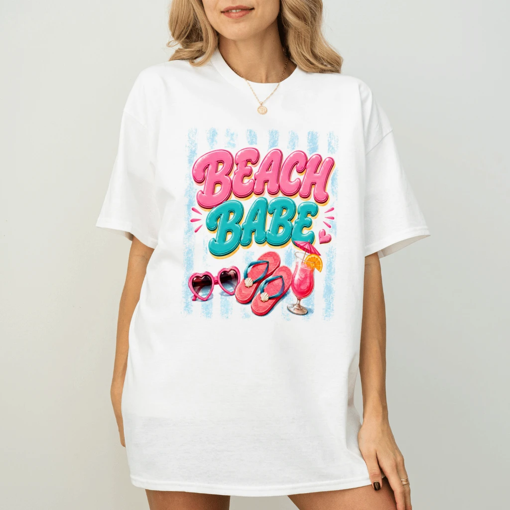 Beach Babe Summer T-Shirt - Summer Vacation Gift for Her - detail view