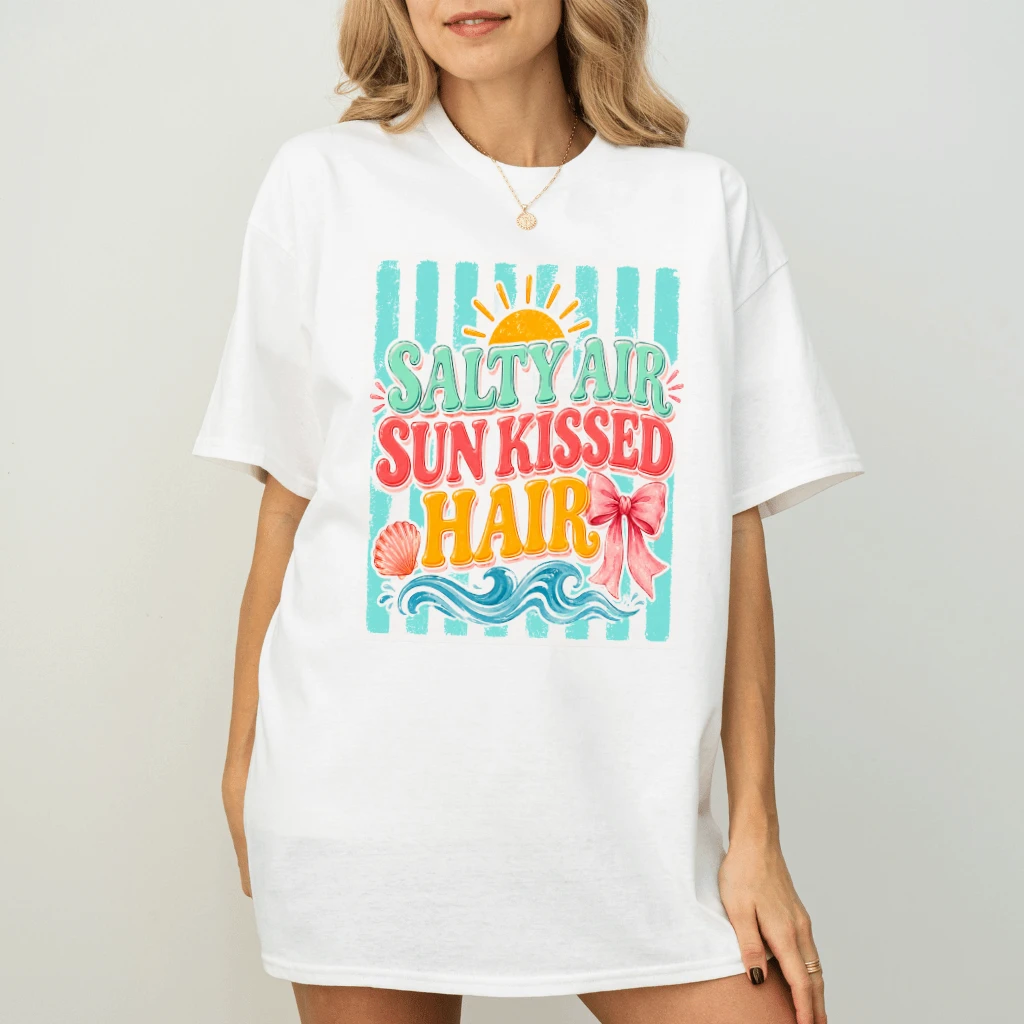 Vintage Salty Air Sun Kissed Hair Beach Holiday T-Shirt - Summer Gift for Her - back view