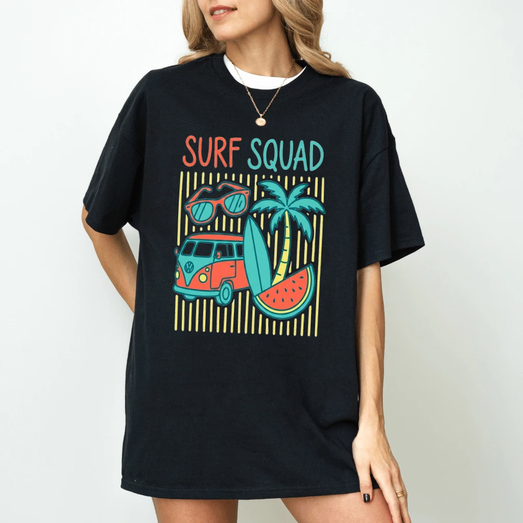 Vintage Surf Squad Beach Vacation T-Shirt - Summer Vibes Gift for Beach Lovers - back view