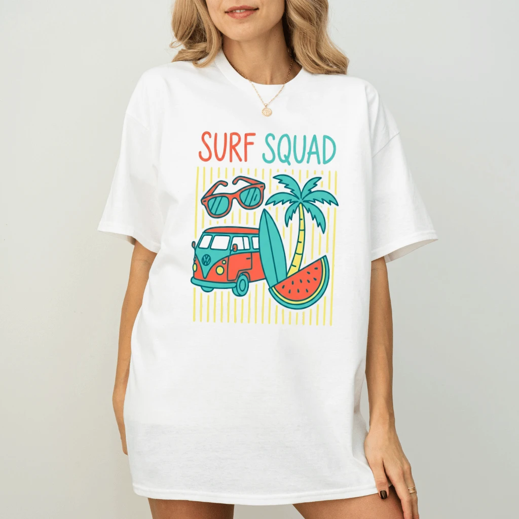 Vintage Surf Squad Beach Vacation T-Shirt - Summer Vibes Gift for Beach Lovers - detail view