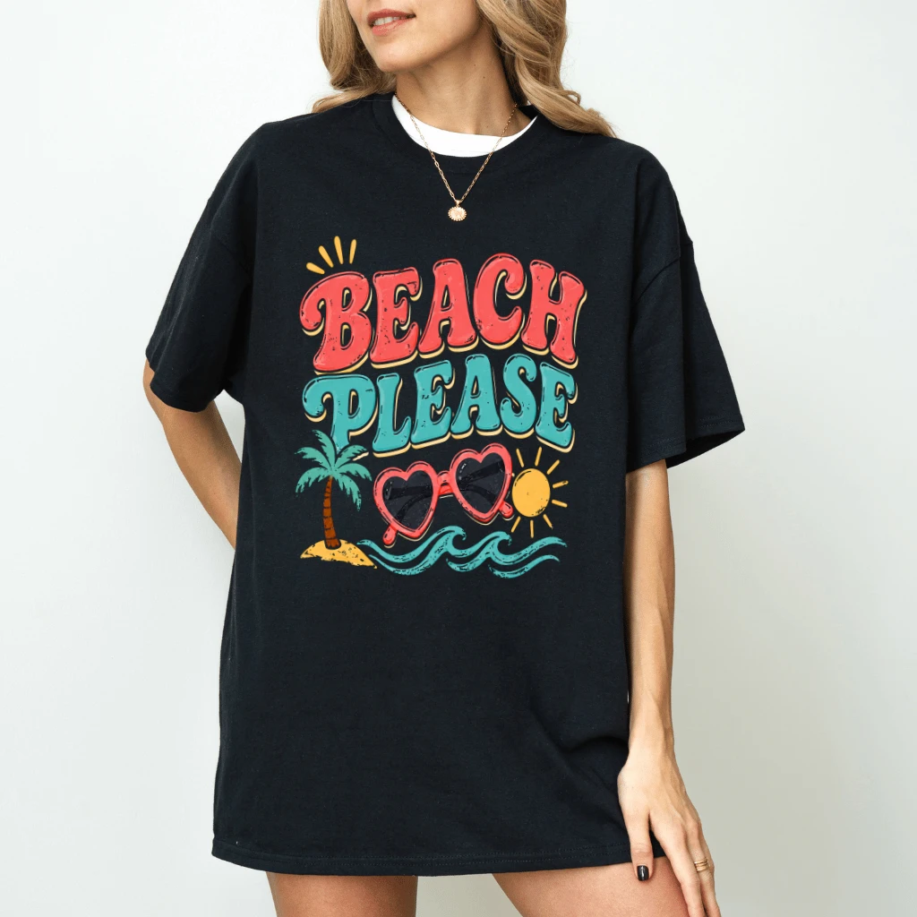 Beach Please Summer Vacation T-Shirt - Ideal Gift for Tropical Beach Lover - detail view