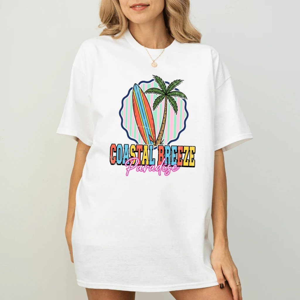 Coastal Breeze Paradise Retro Summer Vacation T-Shirt - Tropical Beach Gift for Her - back view