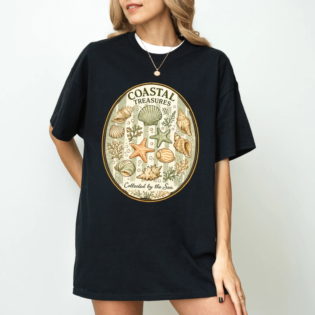 Vintage Coastal Treasures Collected By The Sea Ocean Vibes T-Shirt - Ideal Gift for Beach Lover - back view