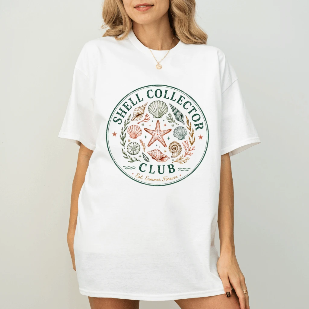 Shell Collector Club Summer Ocean Vibes T-Shirt - Funny Seashell Gift for Beach Lover - back view