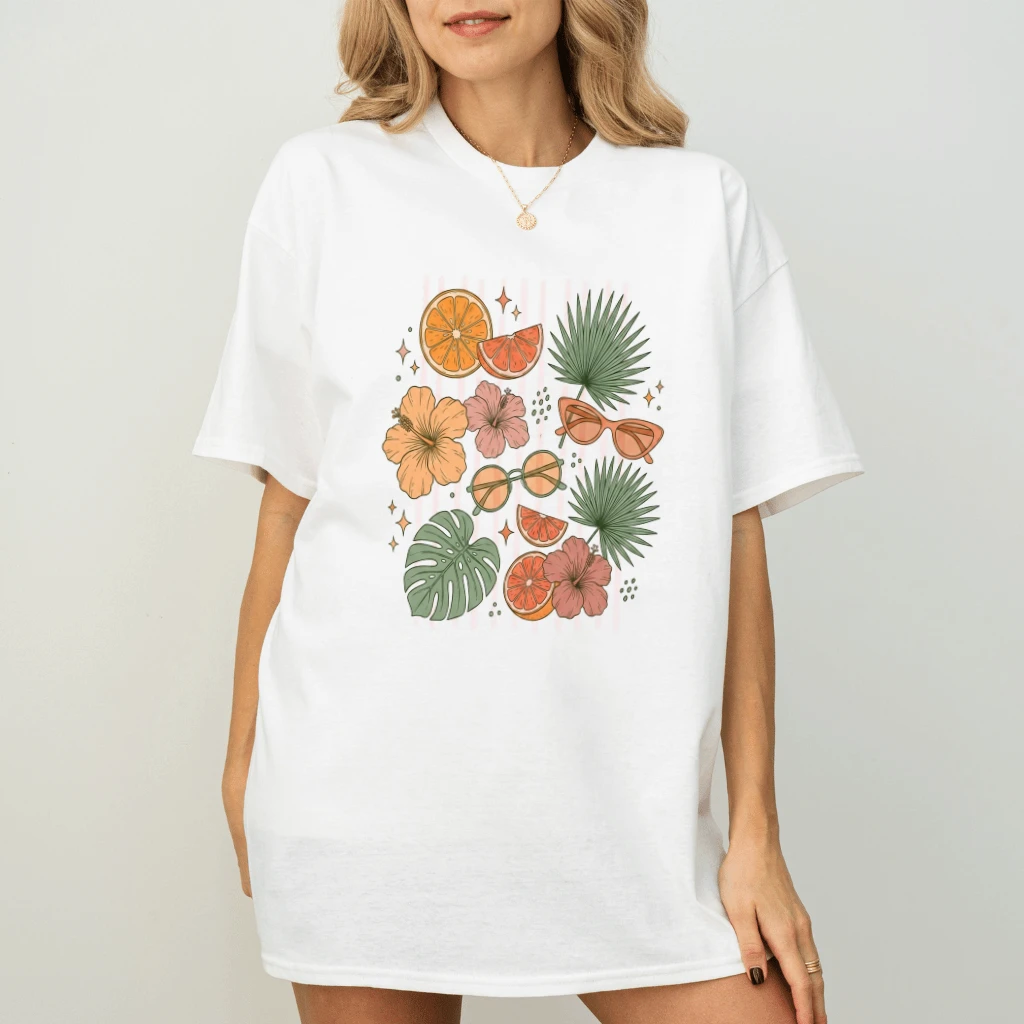 Vintage Tropical Summer T-Shirt - Cute Summer Vibes Gift for Her - detail view