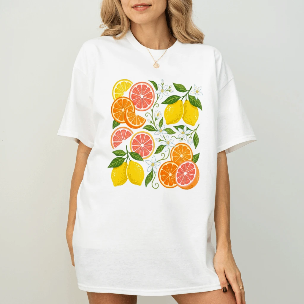 Preppy Lemon T-Shirt - Summer Fruits Gift for Her - detail view