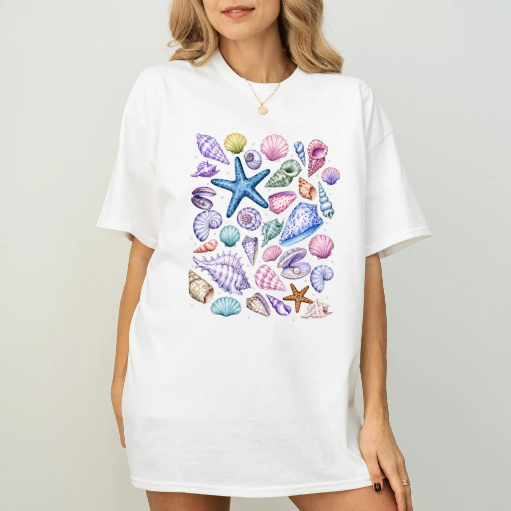 Vintage Coastal Surf Seashells T-Shirt - Funny Summer Beach Gift for Her - detail view