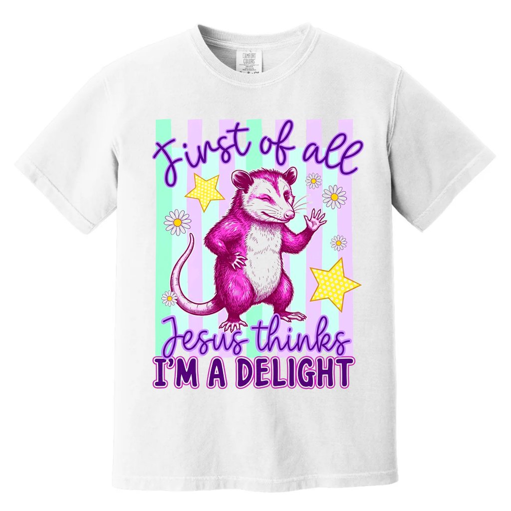 Comfort Colors Preppy Striped Summer Jesus Thinks I'm a Delight Shirt - Funny Mouse Christian Gift for Her - front view