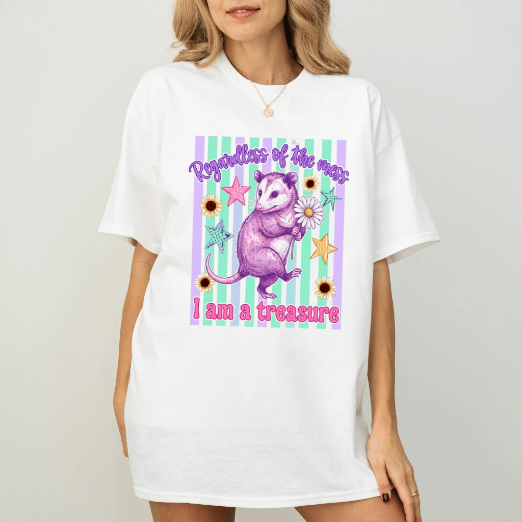 Regardless of the Mess I Am a Treasure Cute Mouse Graphic T-Shirt - Funny Gift for Her - back view