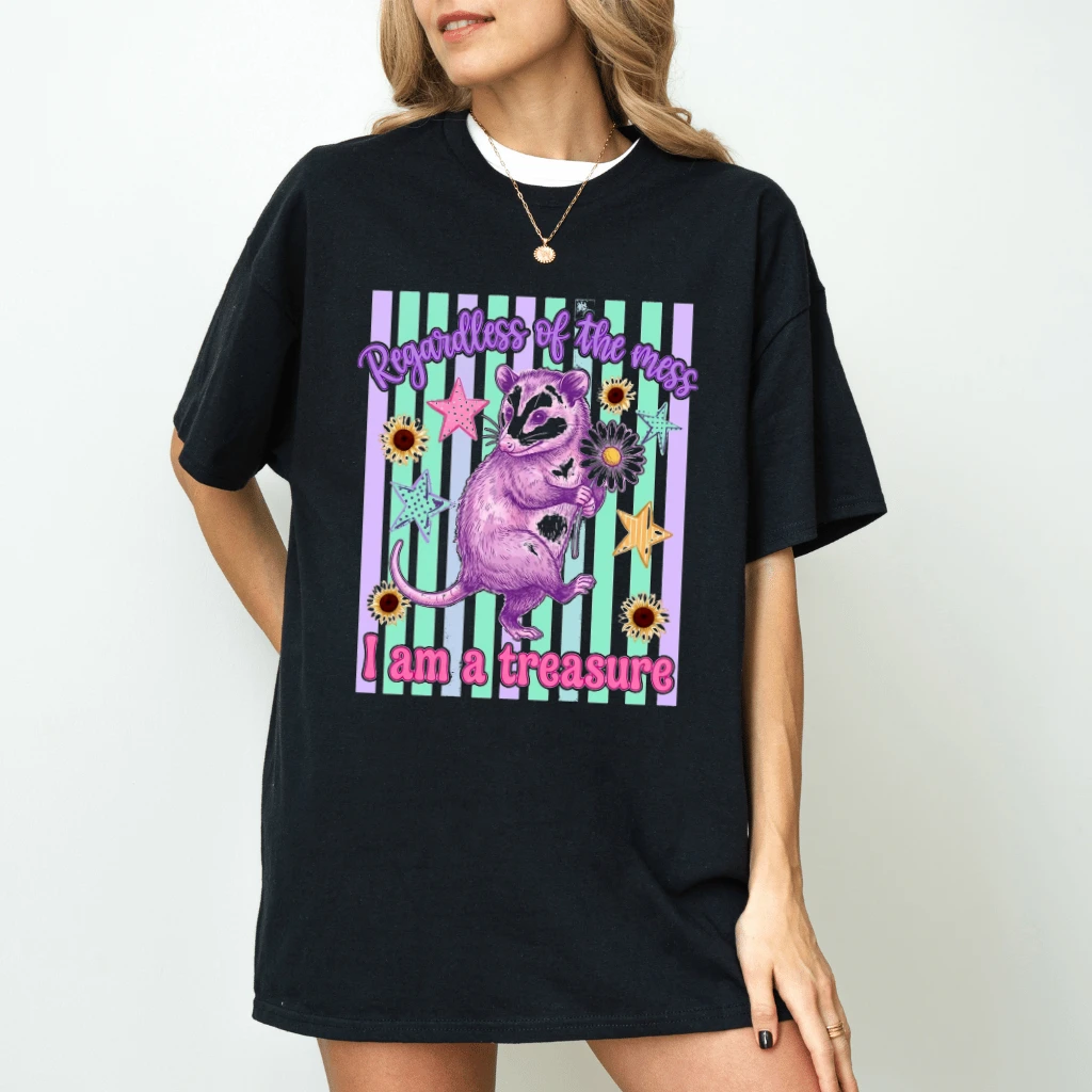 Regardless of the Mess I Am a Treasure Cute Mouse Graphic T-Shirt - Funny Gift for Her - detail view