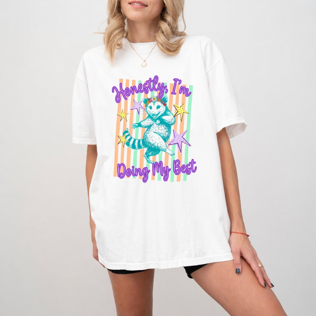 Comfort Colors Funny Raccoon Shirt - Honestly I'm Doing My Best Graphic Shirt - Cute Animal Gift for Her - back view