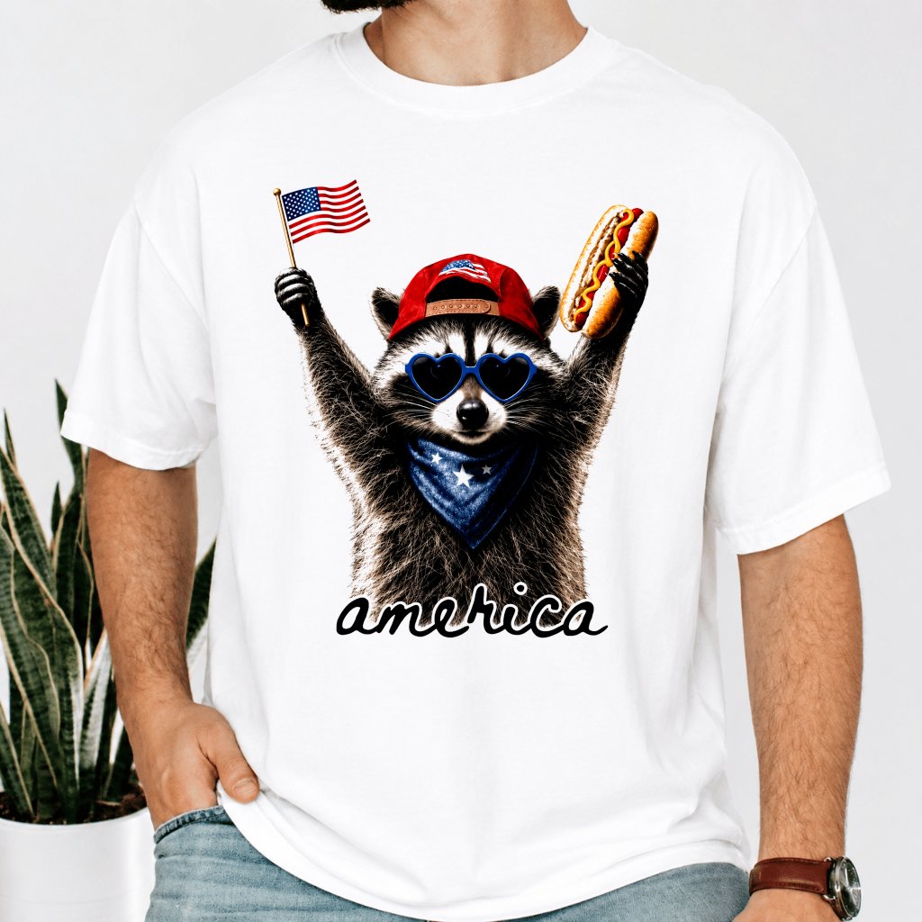 Comfort Colors Cute America Raccoon Hot Dog Shirt - 4th of July Patriotic Gift for Raccoon Lover - back view