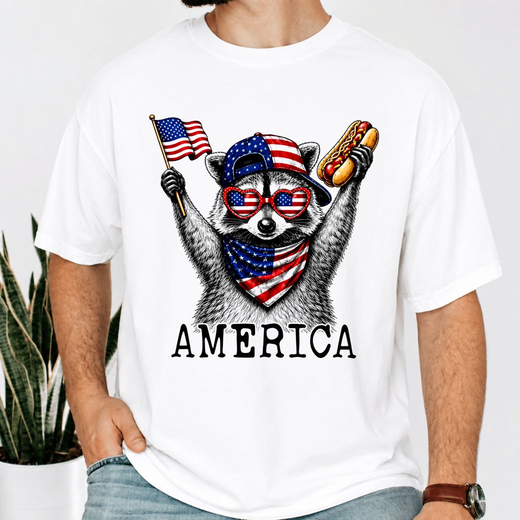 Comfort Colors America Patriotic Raccoon Hot Dog Shirt - Funny USA Patriotic Gift for Raccoon Lover - back view