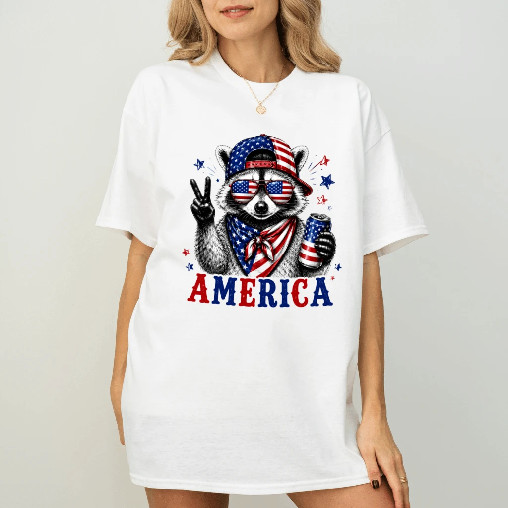 America Patriotic Raccoon T-Shirt - Raccoon Drinking Beer 4th of July Gift for Him & Her - back view