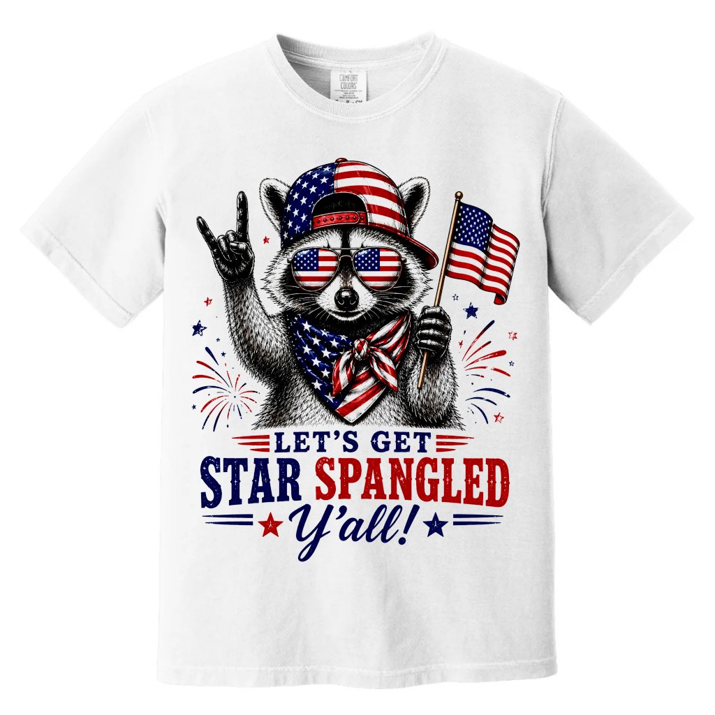 Comfort Colors Let's Get Star Spangled Y'all Funny Patriotic Raccoon Shirt - Raccoon USA 4th of July Gift for Him & Her - front view