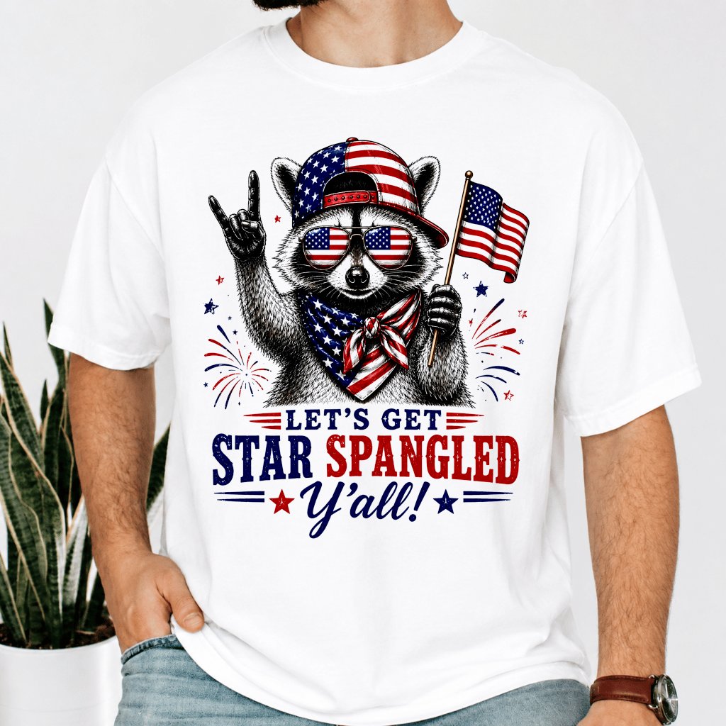Comfort Colors Let's Get Star Spangled Y'all Funny Patriotic Raccoon Shirt - Raccoon USA 4th of July Gift for Him & Her - back view