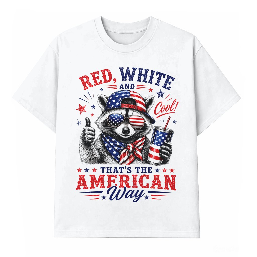 Red White and Feral Patriotic Raccoon T-Shirt - Funny America Trash Panda 4th of July Gift for Him & Her - front view