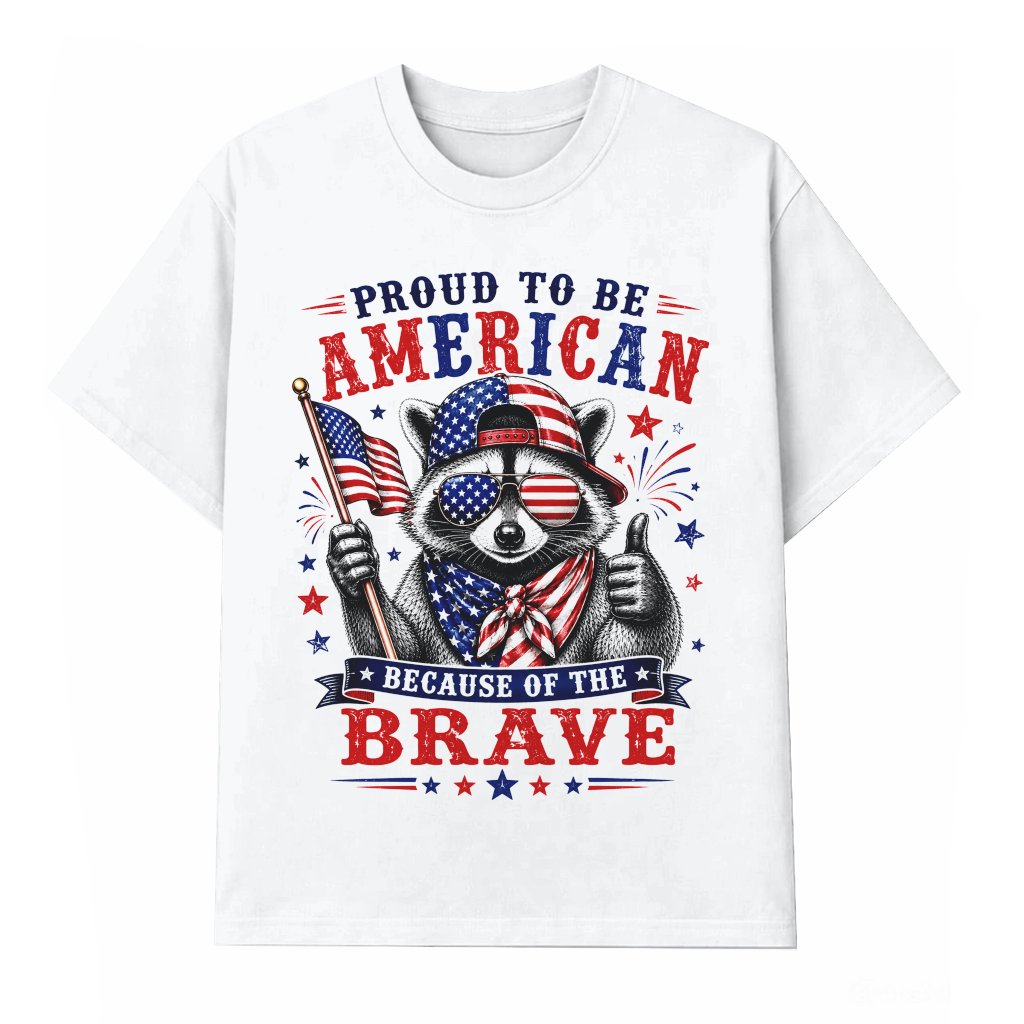 Proud To Be America Raccoon T-Shirt - Funny 4th of July Gift for Raccoon Meme Lover - front view