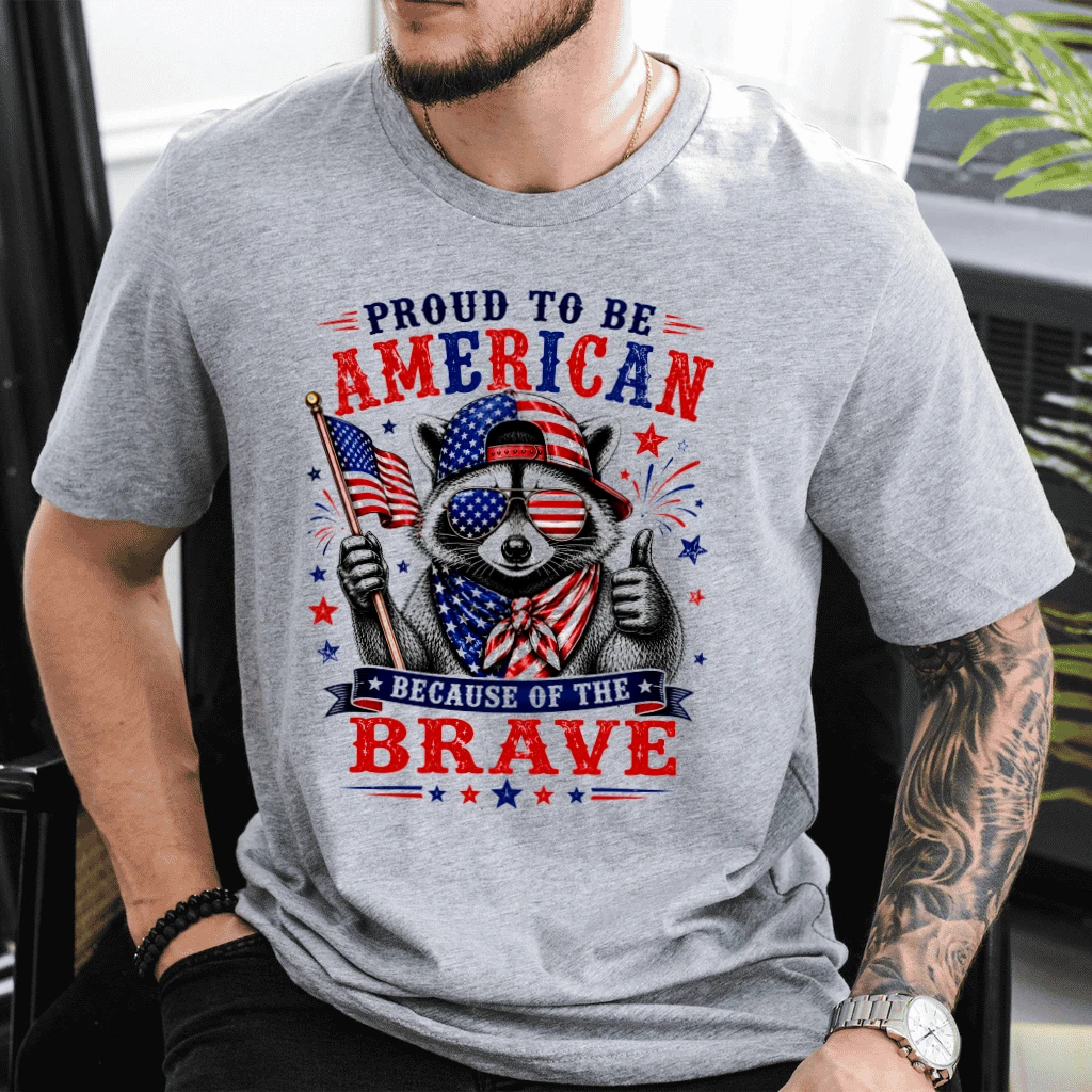 Proud To Be America Raccoon T-Shirt - Funny 4th of July Gift for Raccoon Meme Lover - back view