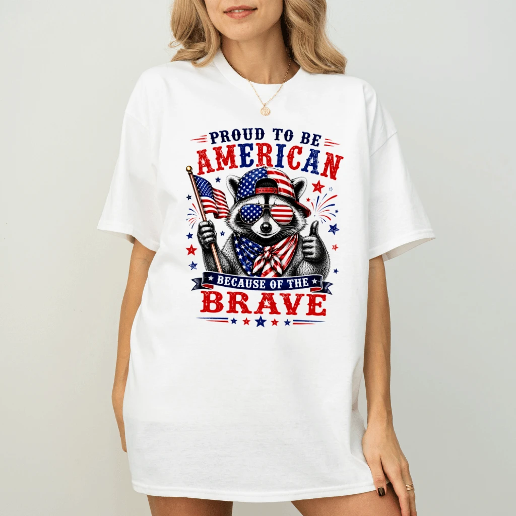 Proud To Be America Raccoon T-Shirt - Funny 4th of July Gift for Raccoon Meme Lover - detail view