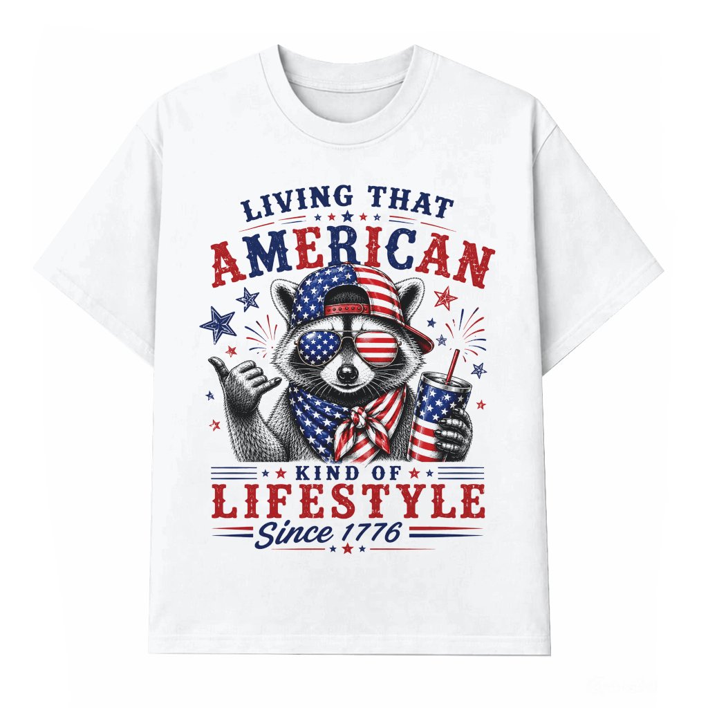Humor American Raccoon T-Shirt - Funny Raccoon 1776 Patriotic Gift for Him & Her - front view