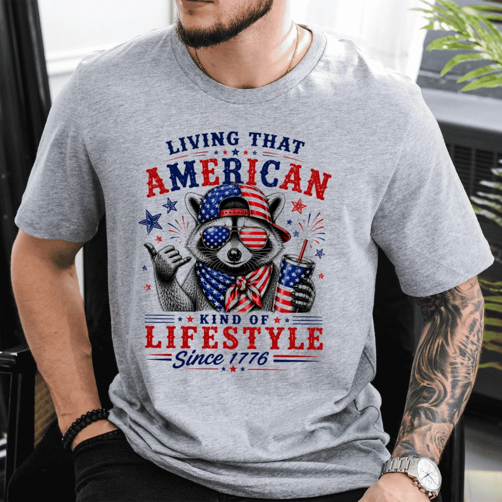 Humor American Raccoon T-Shirt - Funny Raccoon 1776 Patriotic Gift for Him & Her - back view