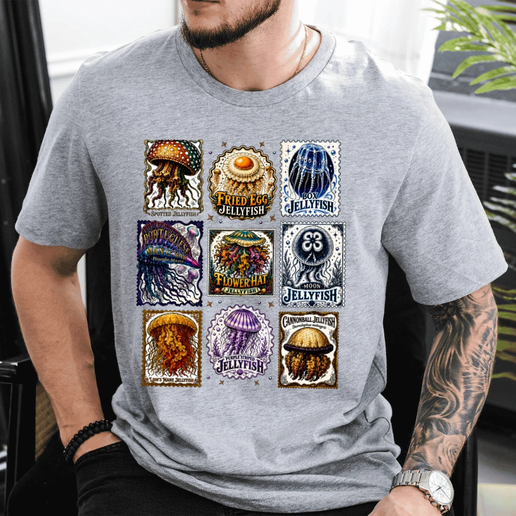 Vintage 90s Lion's Mane Jellyfish T-Shirt - Funny Marine Life Gift for Ocean Animals Lover - detail view