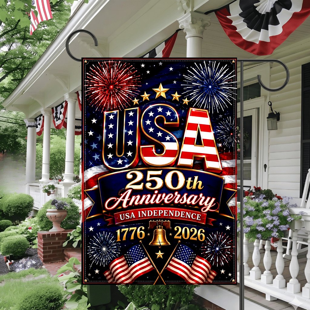 USA 250th Anniversary Garden Flag - 250 Years of Freedom Independence Day Gift for Garden Decor - detail view