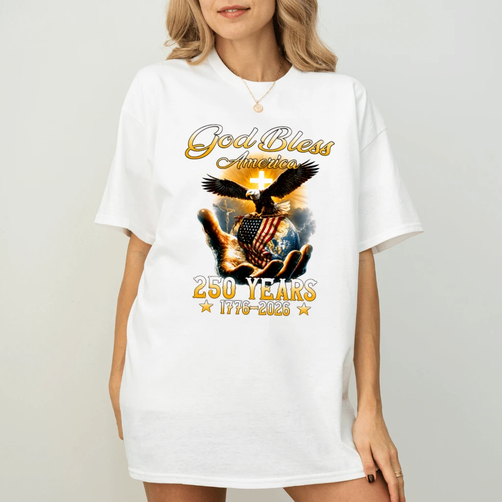 God Bless America 250 Years T-Shirt - 1776 2026 Christian 4th of July Gift for Him & Her - back view