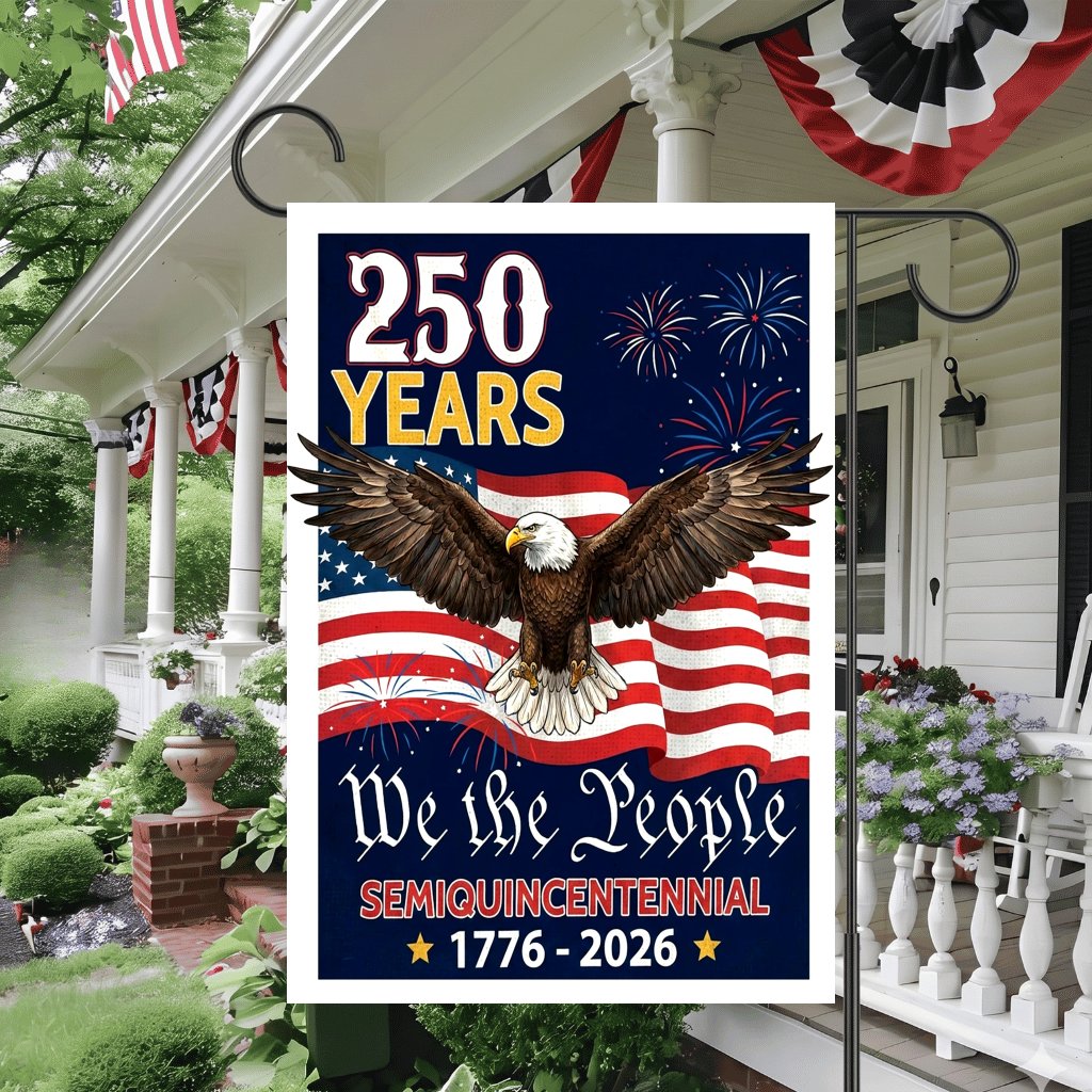 We The People 250 Years USA Independence Day Flag - Patriotic Eagle Gift for House Decoration - detail view