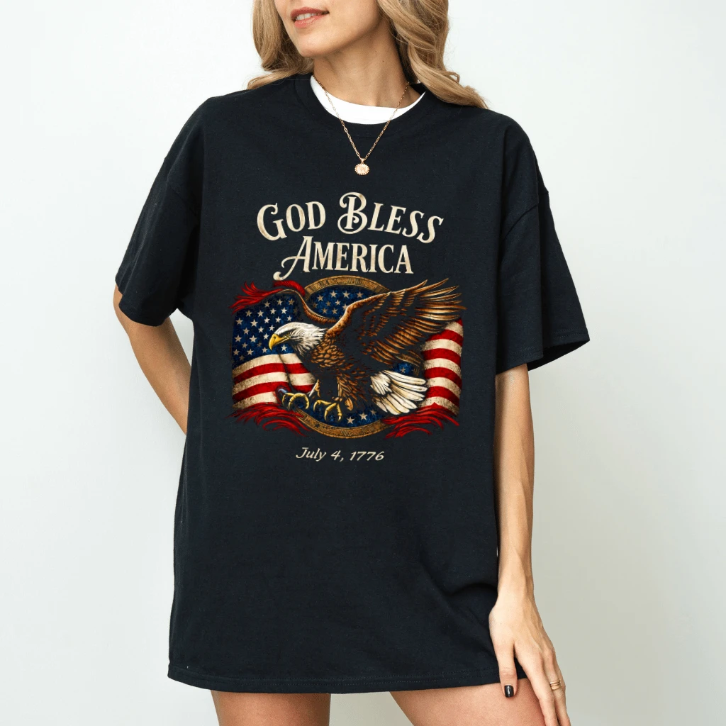 God Bless America 4th of July 1776 T-Shirt - Patriotic Eagle Gift for Him & Her - back view
