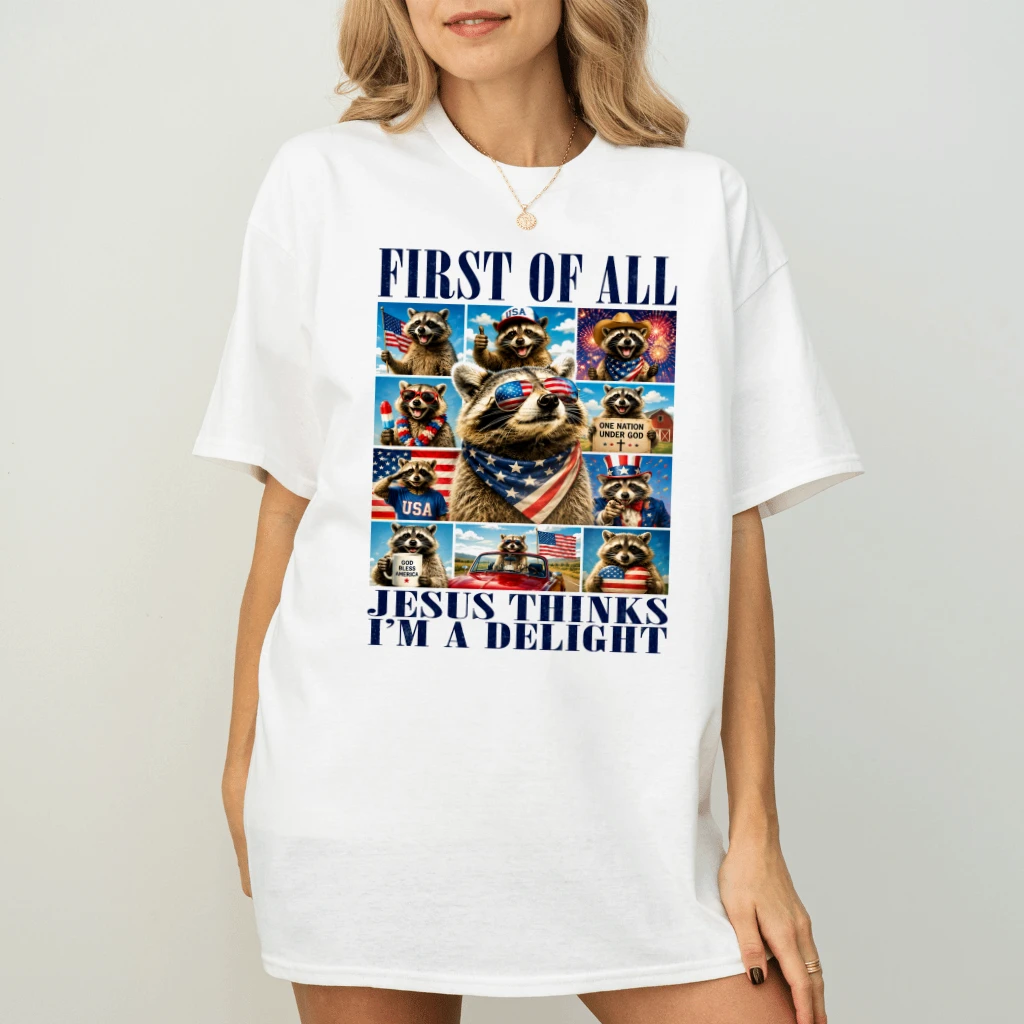 Funny USA Patriotic Raccoon T-Shirt - Humor Christian Raccoon Bible Gift for Him & Her - back view
