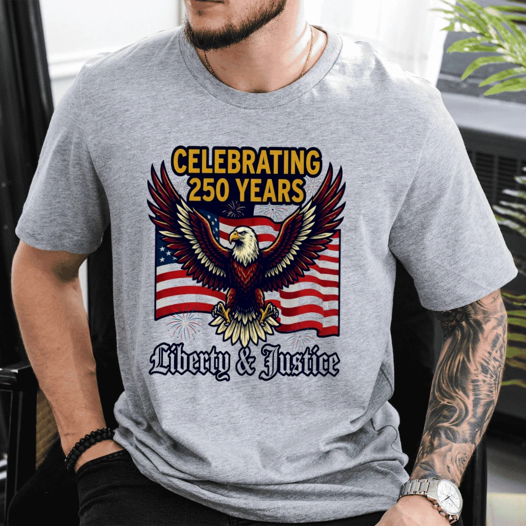 Retro Celebrating 250 Years of Freedom T-Shirt - USA Patriotic Eagle Gift for Him & Her - detail view