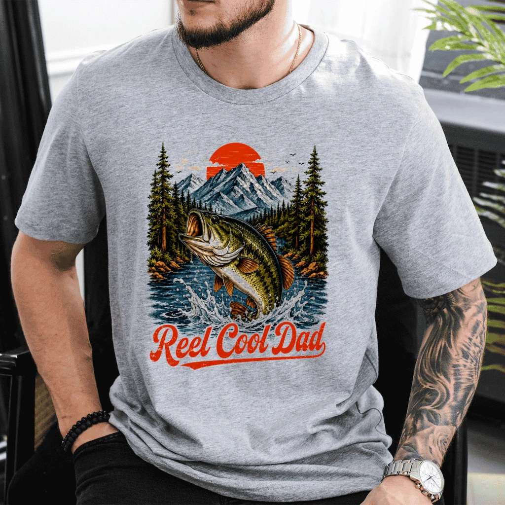 Retro Reel Cool Dad T-Shirt - Fishing Dad Gift for Him on Father's Day - back view