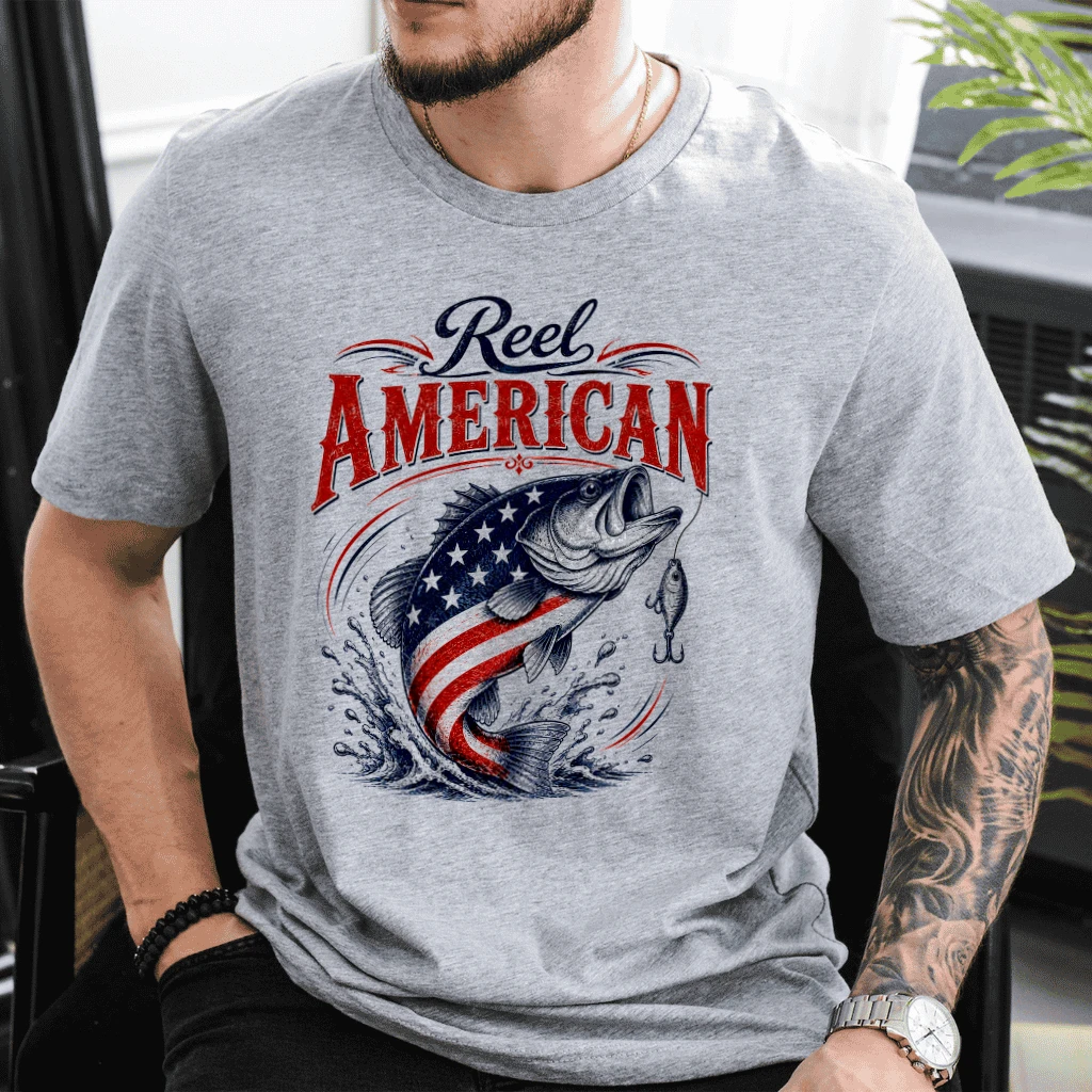 Reel America Cool Dad Fishing T-Shirt - 4th of July Bass Fishing Gift for Him - back view