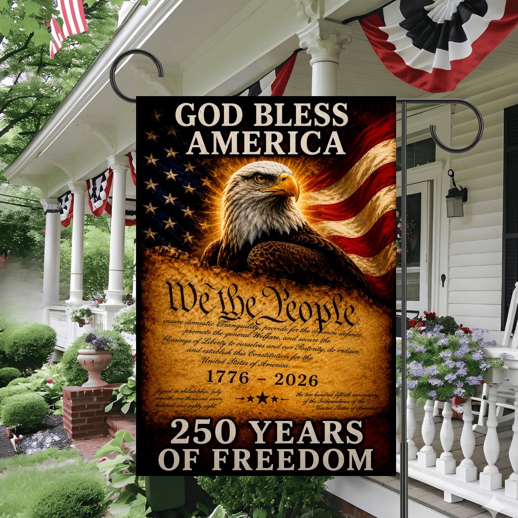 250th Anniversary God Bless America Flag - Patriotic Eagle Yard Banner - Independence Gift for House Decor - detail view