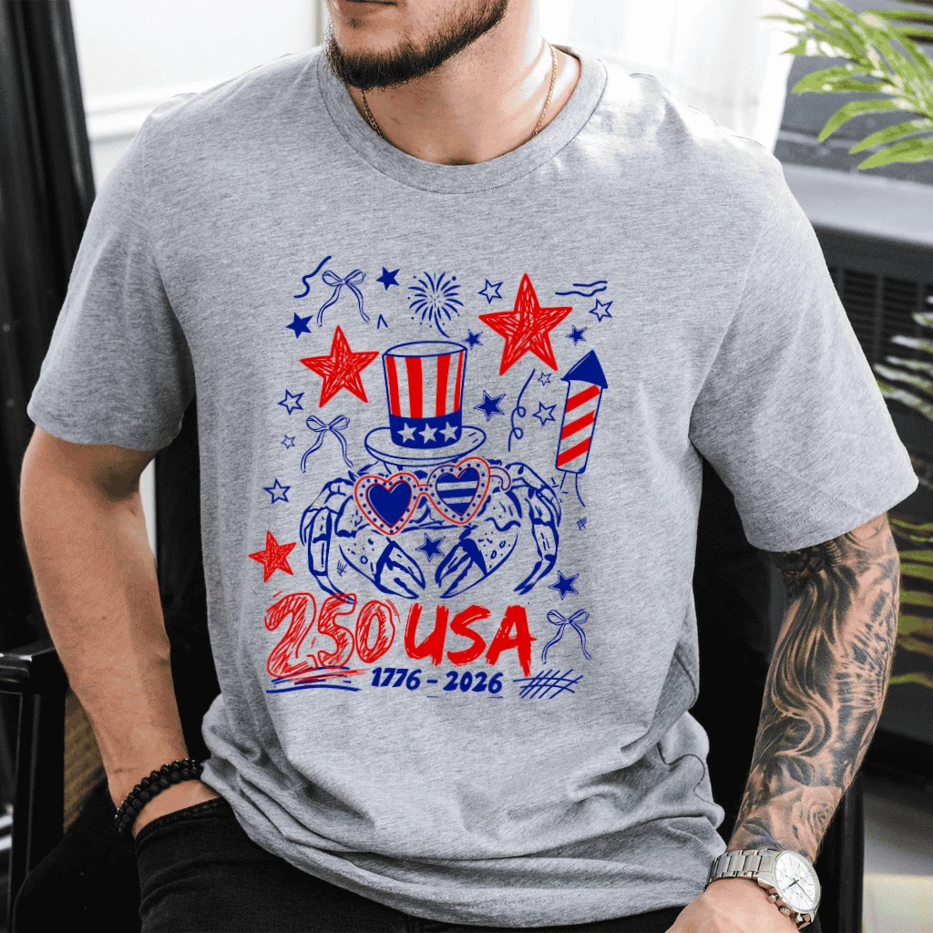 America 250 Crab T-Shirt - USA 250th Anniversary Gift for Crab Lover - detail view