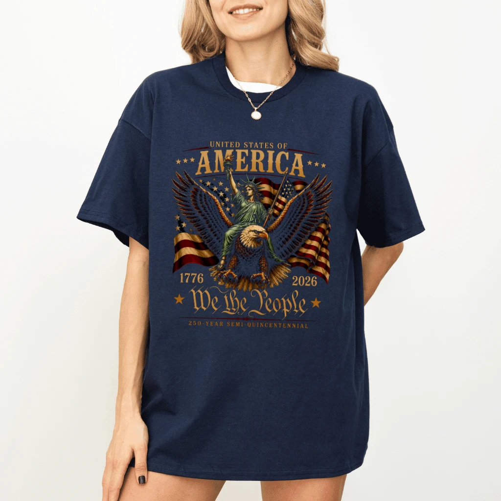United States of America Eagle T-Shirt - We The People Patriotic USA Liberty Gift for Her - detail view