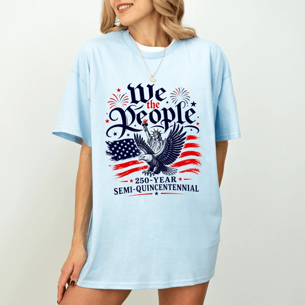 We The People Eagle American Flag T-Shirt - 250th Semi-Quincentennial Gift for Him & Her - detail view