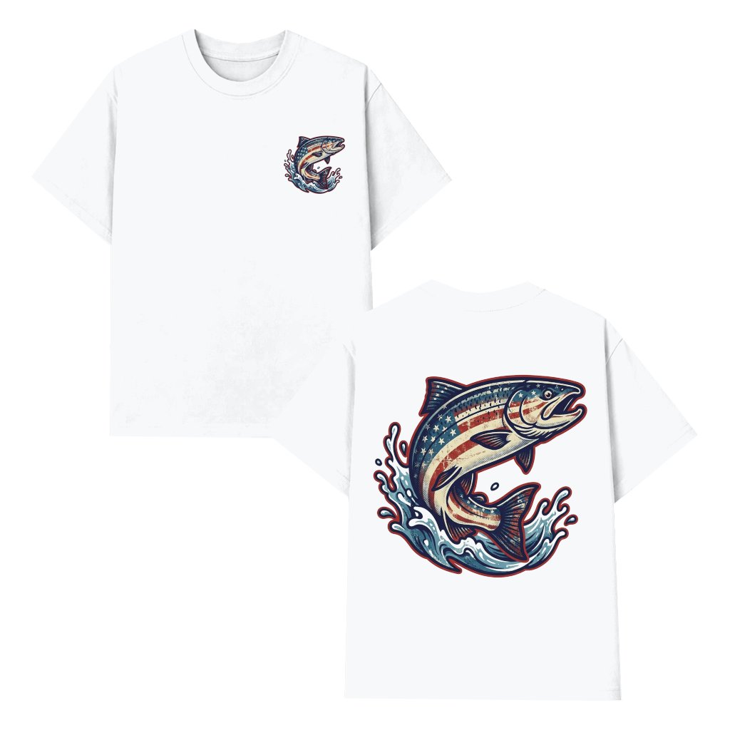 Vintage 90s America Flag Bass Fishing T-Shirt - Patriotic Fishing Gift for Him & Her - front view
