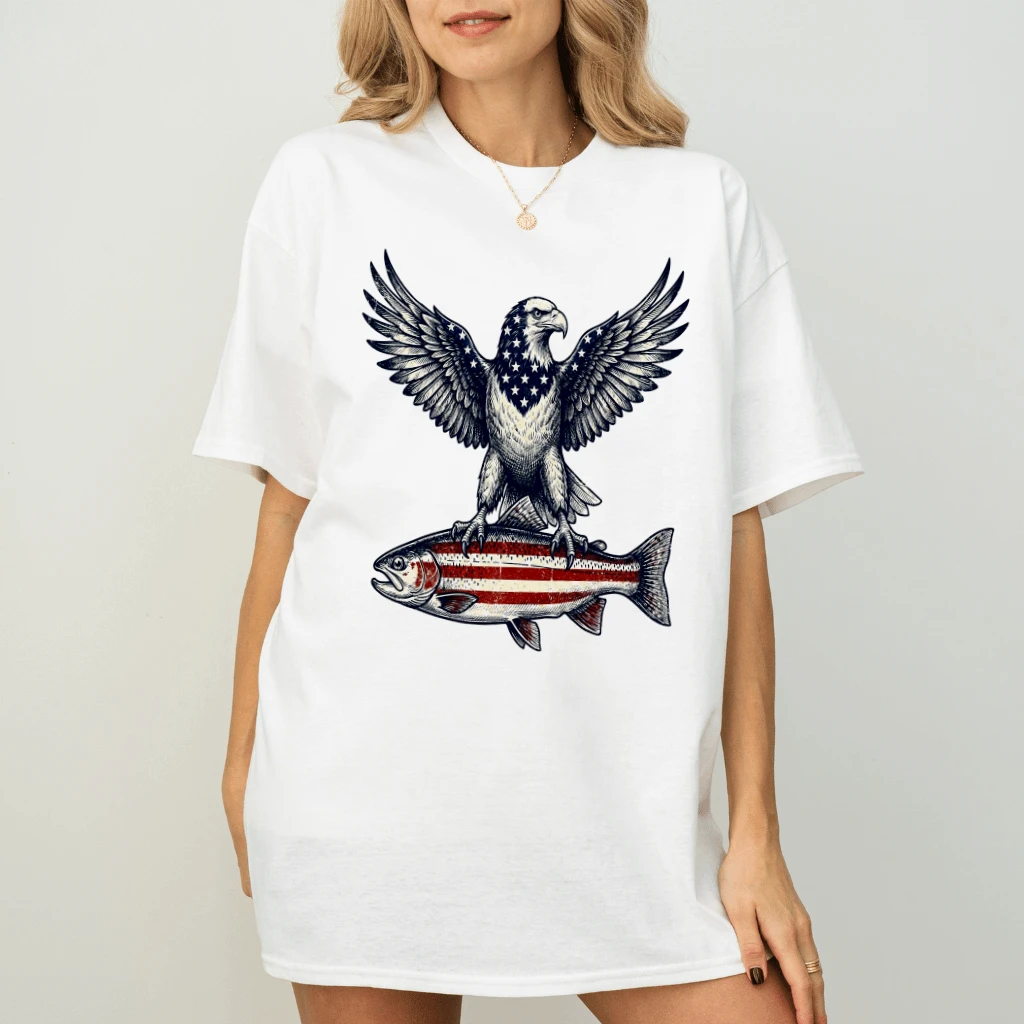 Freedom On The Water T-Shirt - Patriotic Fishing Eagle Gift for Fisherman - back view