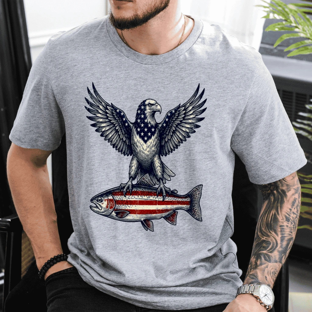 Freedom On The Water T-Shirt - Patriotic Fishing Eagle Gift for Fisherman - detail view