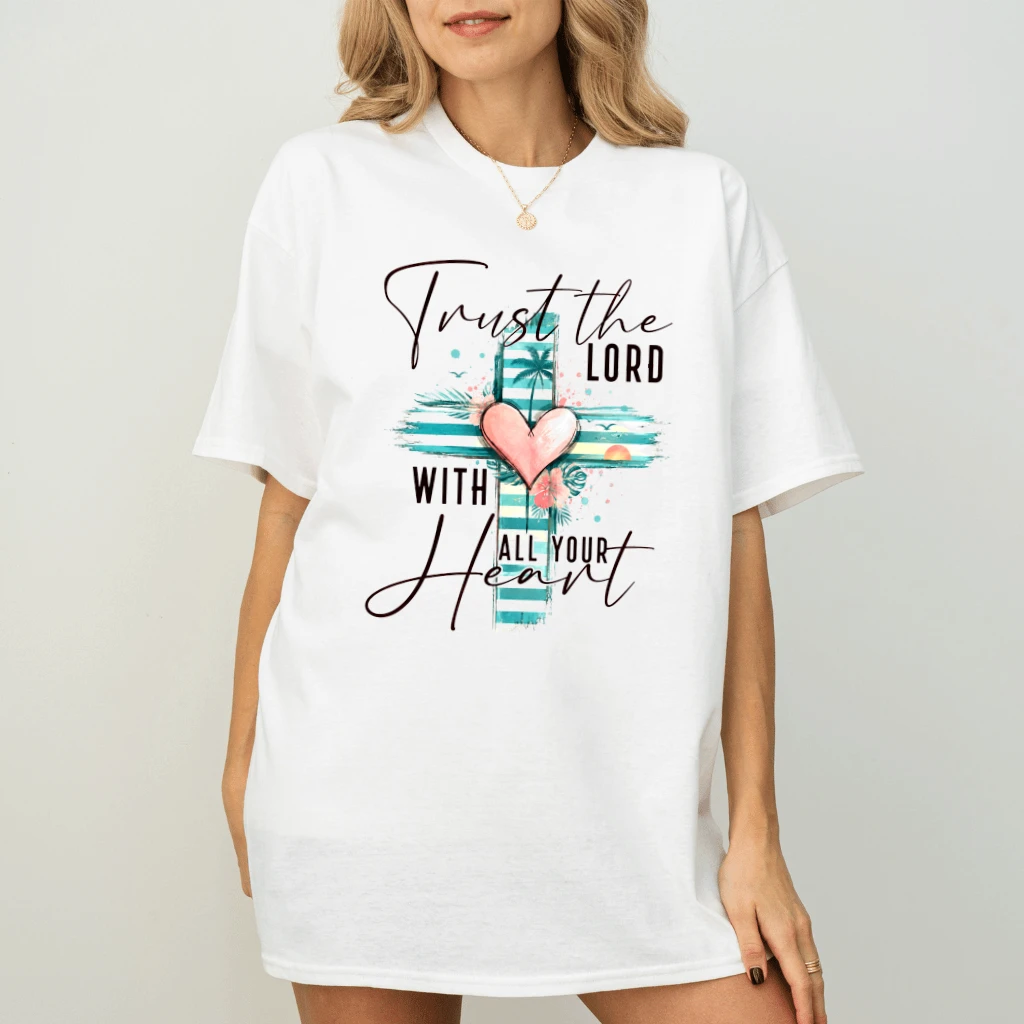 Summer Bible Cross Trust The Lord Christian T-Shirt – Faith Gift Inspiring Bible Verse - back view