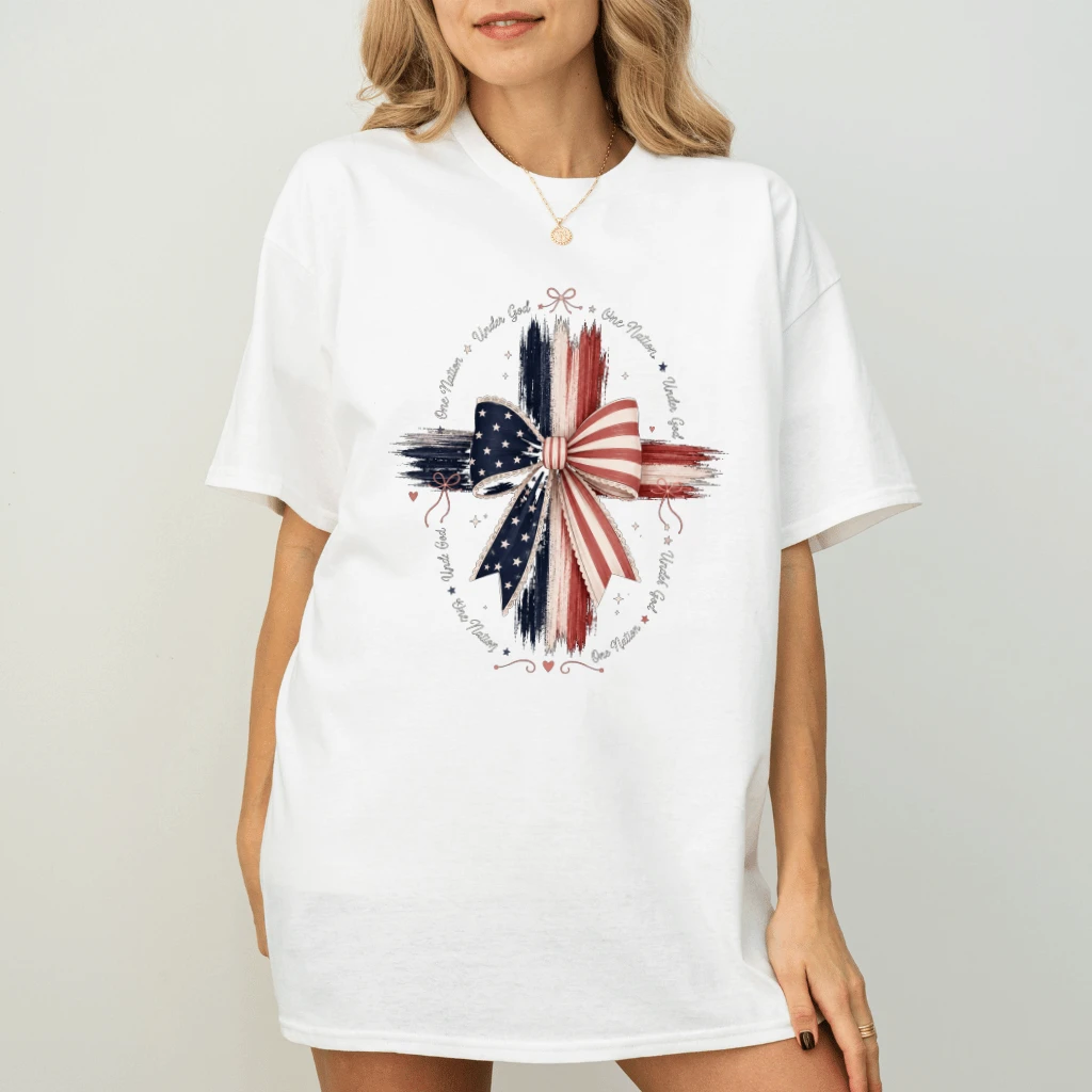 One Nation Under God USA Patriotic Christian T-Shirt - America Bible Cross Faith Gift for Women - back view
