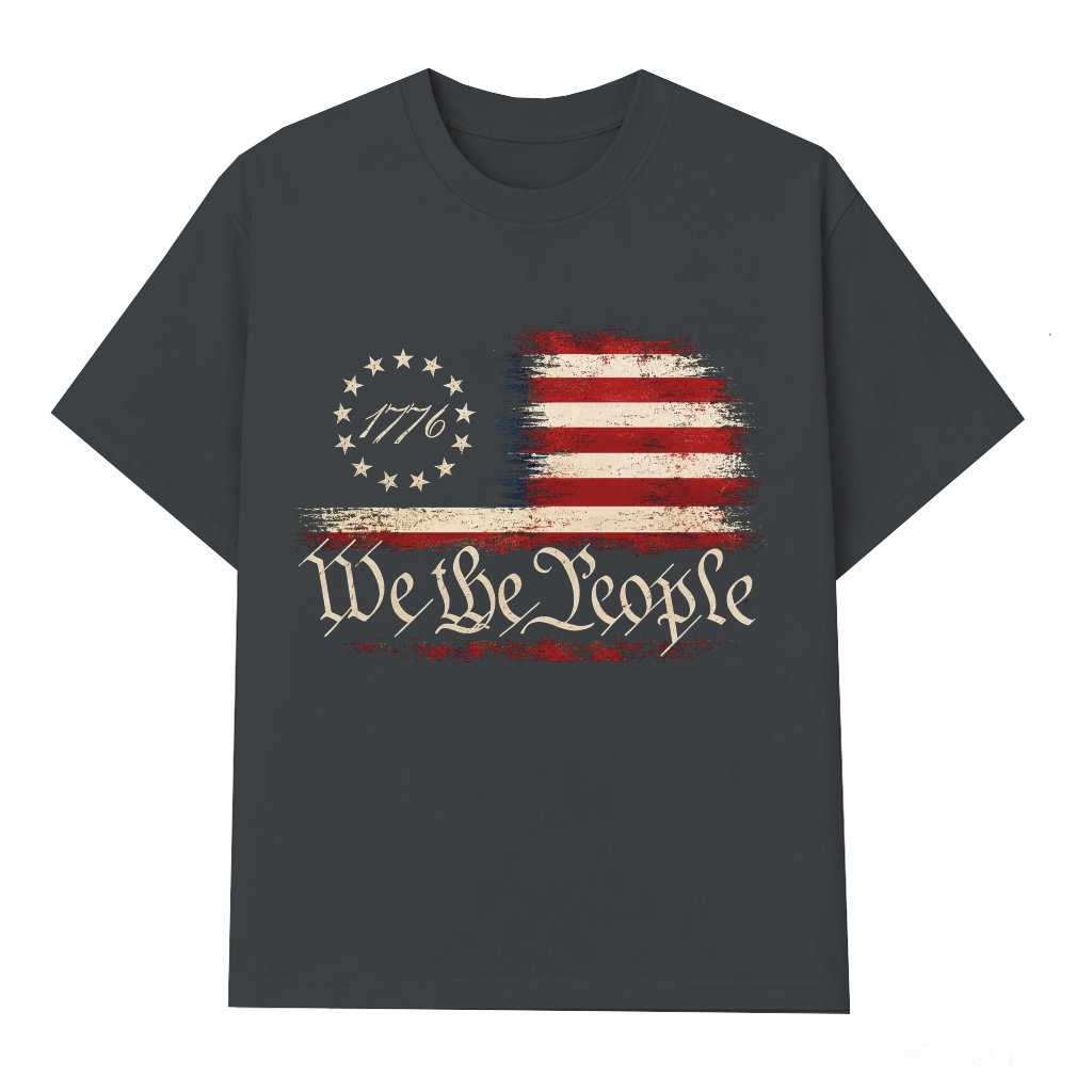 Retro USA Flag We The People T-Shirt - 1776 Patriotic Gift for Him & Her - front view
