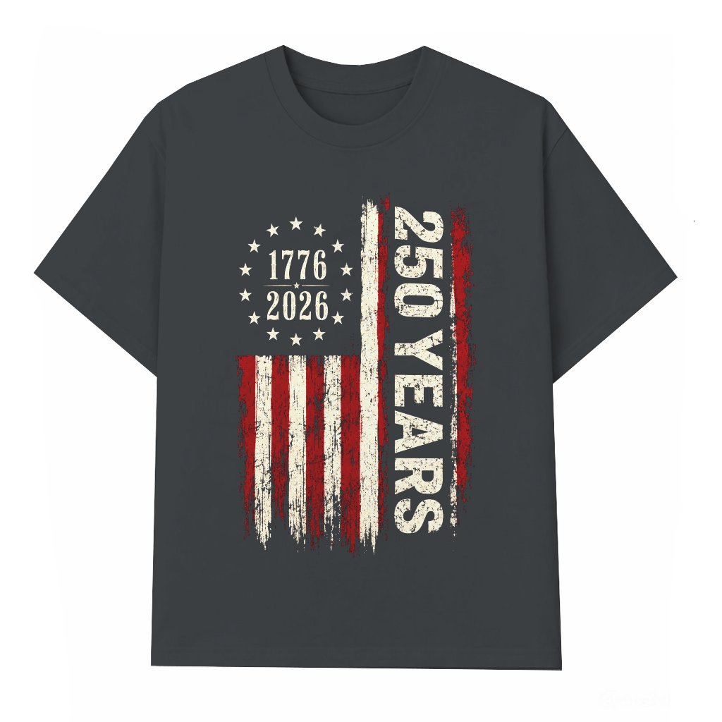 Retro 250 Years America Flag T-Shirt - Independence Day Gift for Him & Her - front view